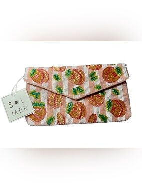 Sol and Mer Pink Peach Beaded Envelope Clutch